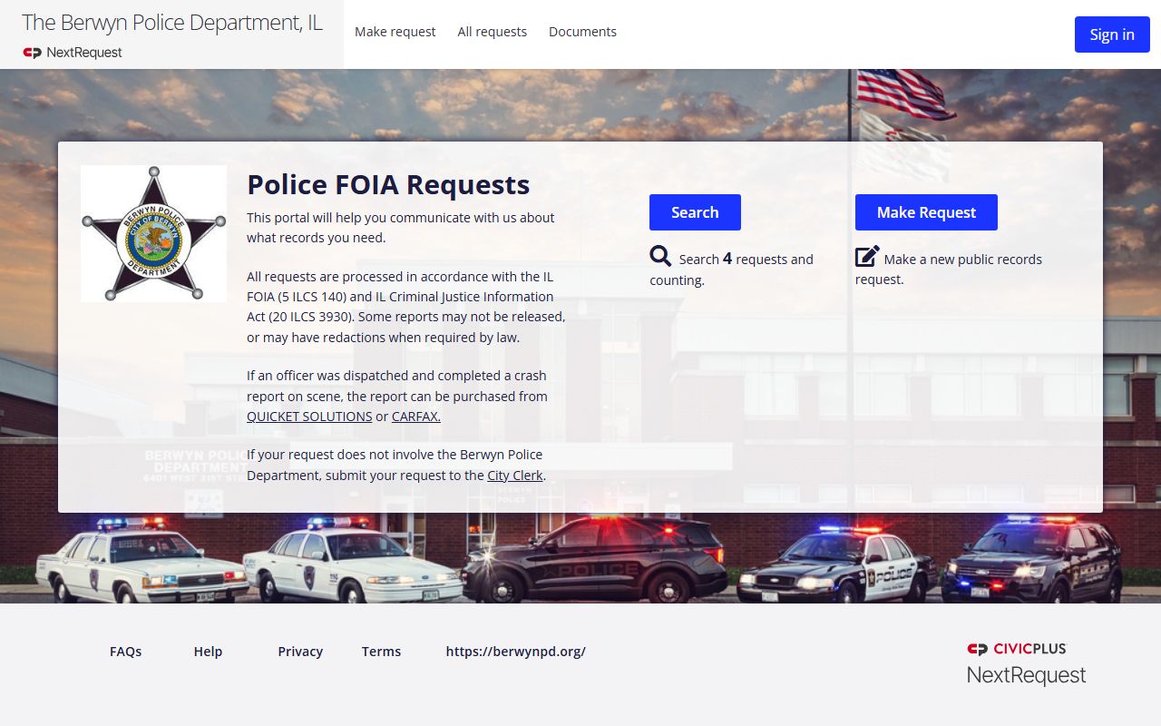Berwyn Police Department NextRequest portal for police records FOIA