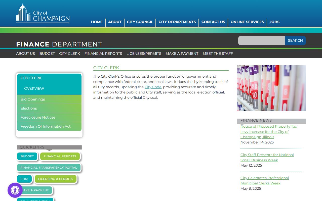 Champaign City Clerk website for public records access