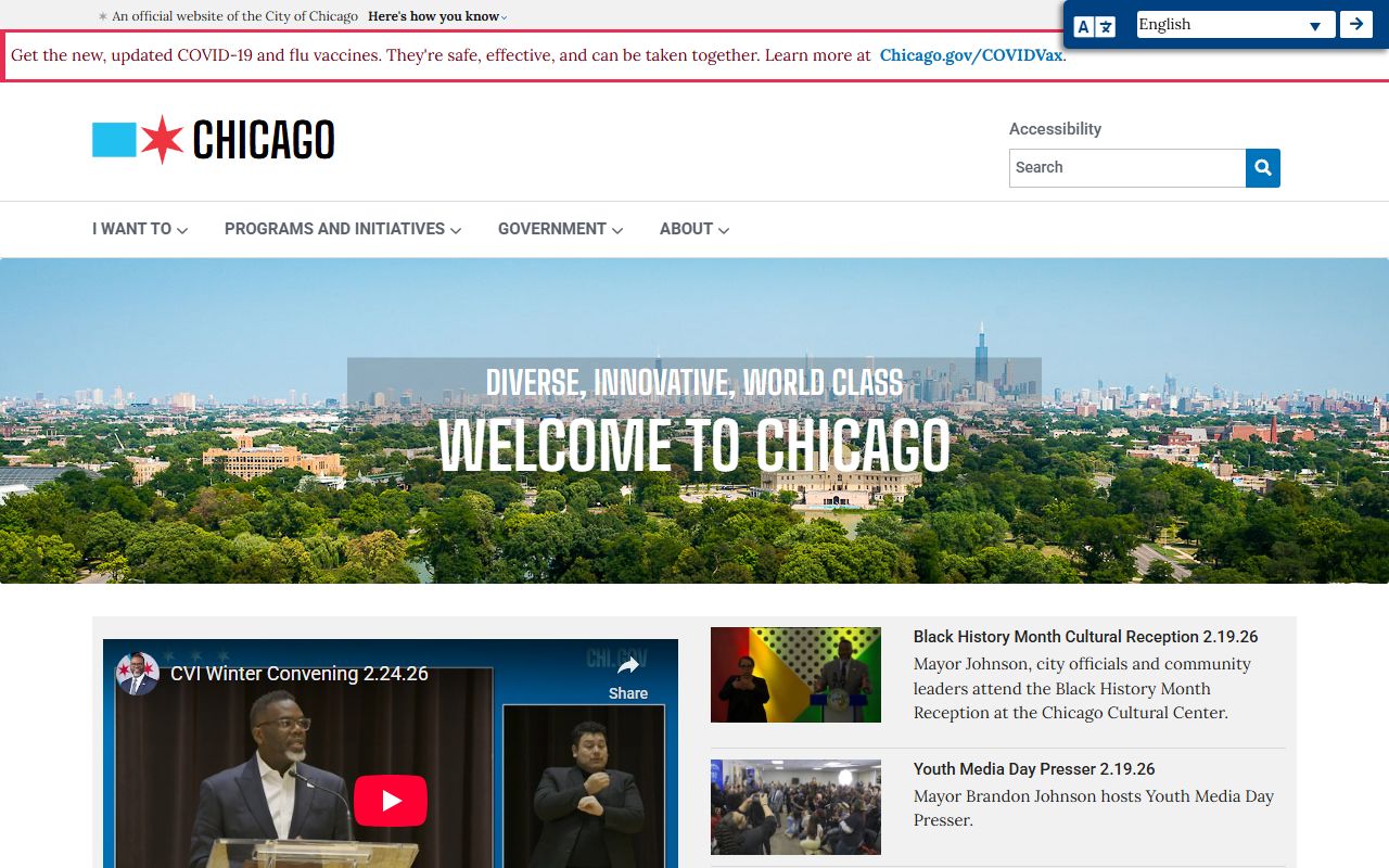 Chicago city government homepage for public records and services