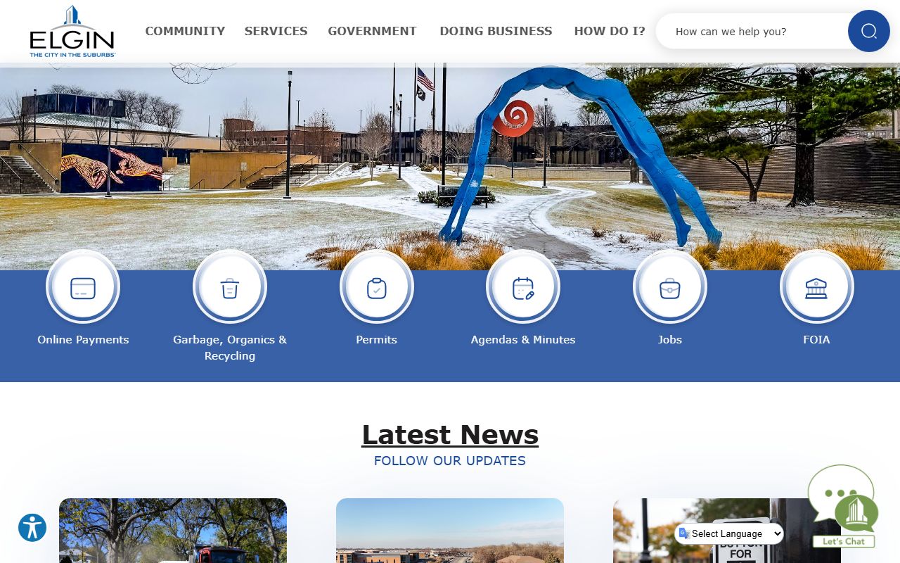 Elgin city government homepage for public records and services