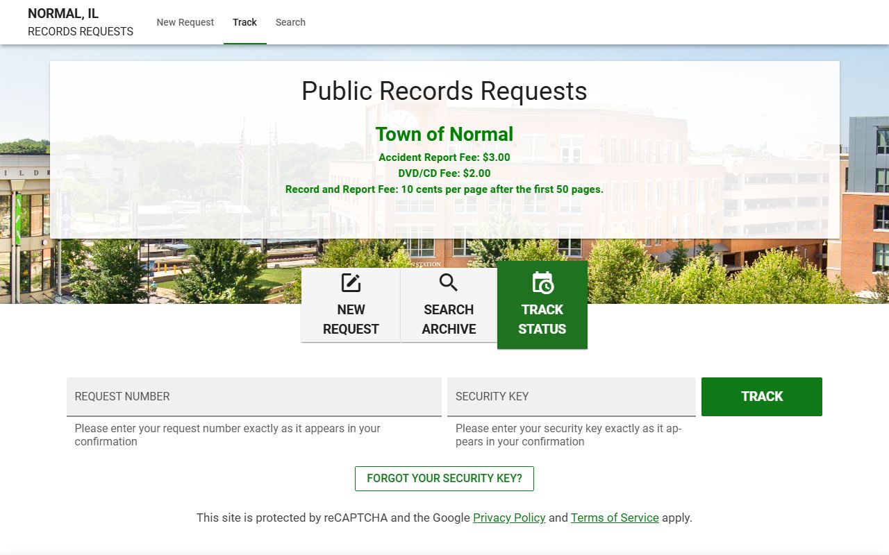 Normal JustFOIA portal for submitting public records requests