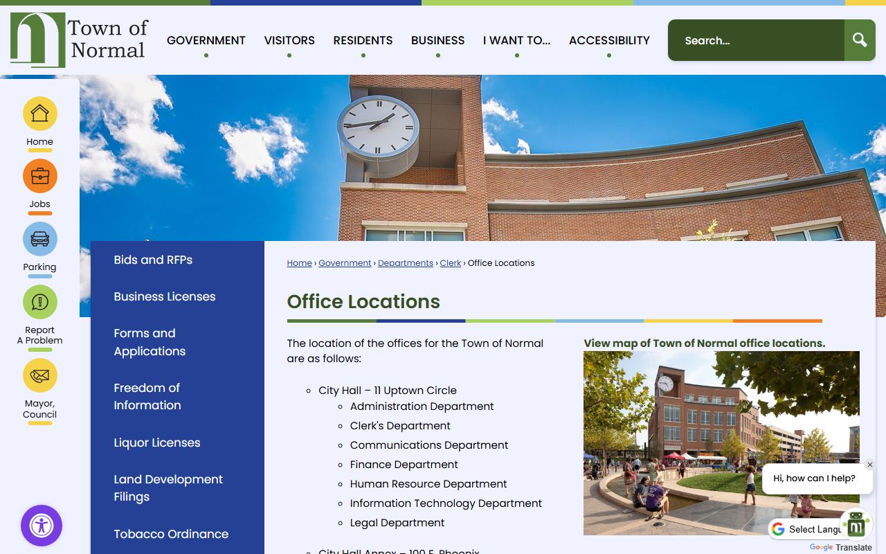 Normal office locations page showing government department addresses