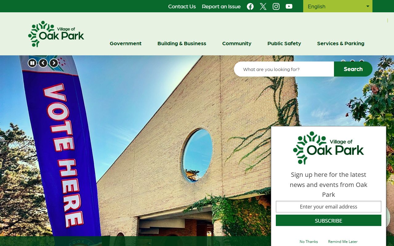 Oak Park village homepage for public records and government services