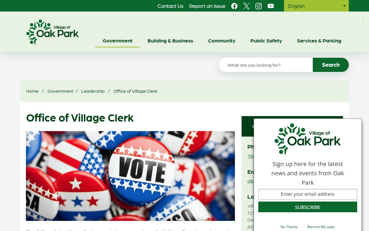 Oak Park Village Clerk office page for public records and FOIA