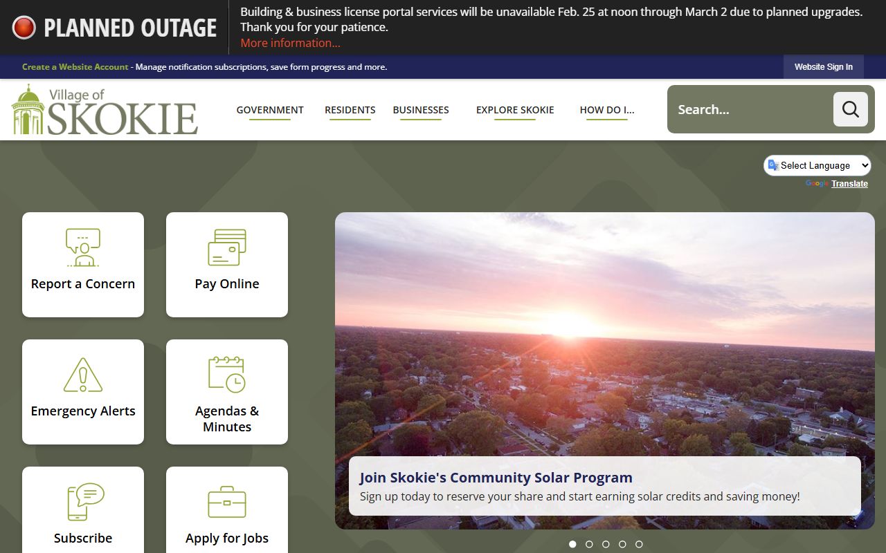 Skokie village homepage for public records and government services