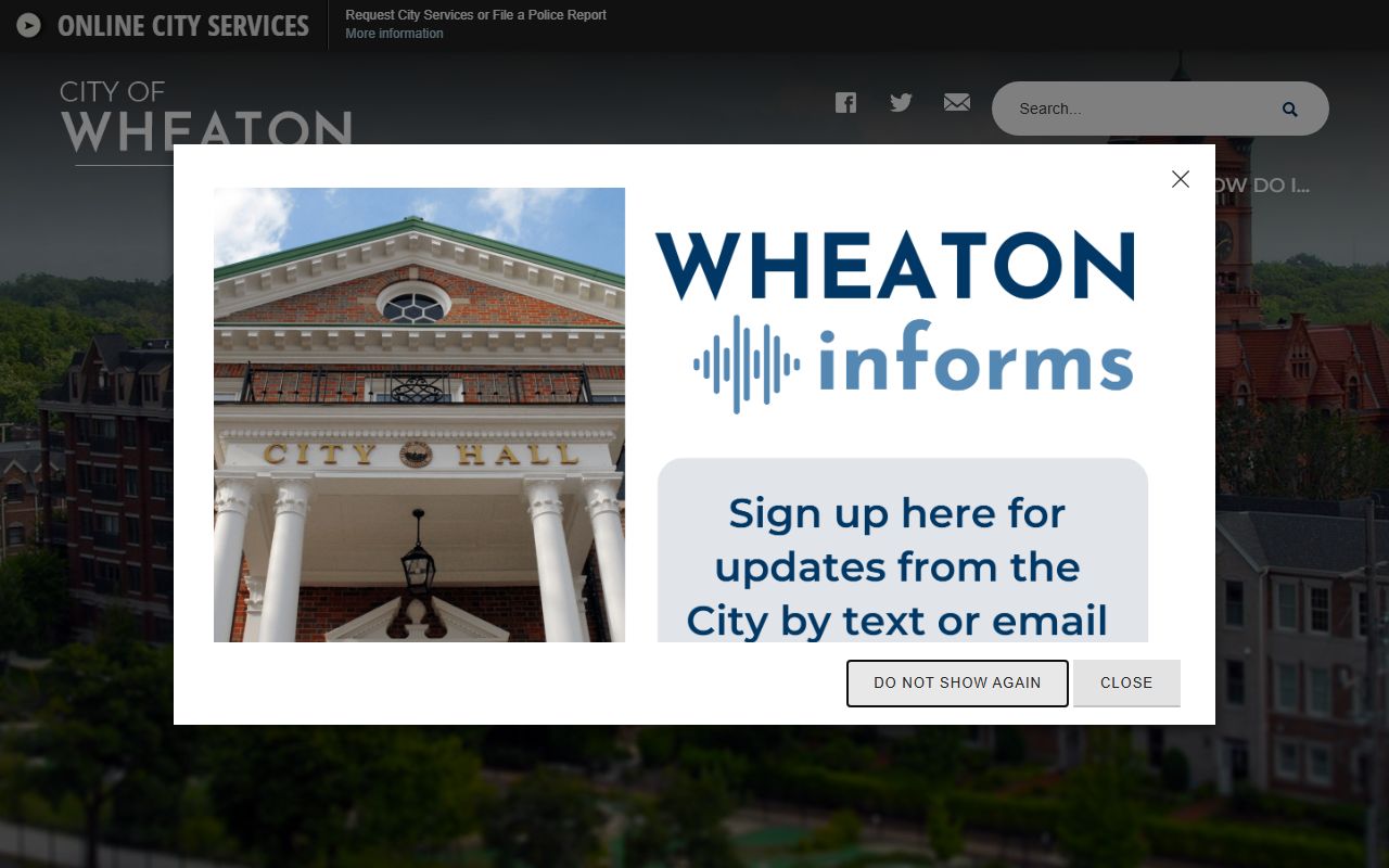 Wheaton city homepage for public records access