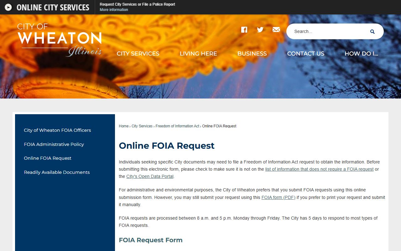 Wheaton online FOIA request page for public records