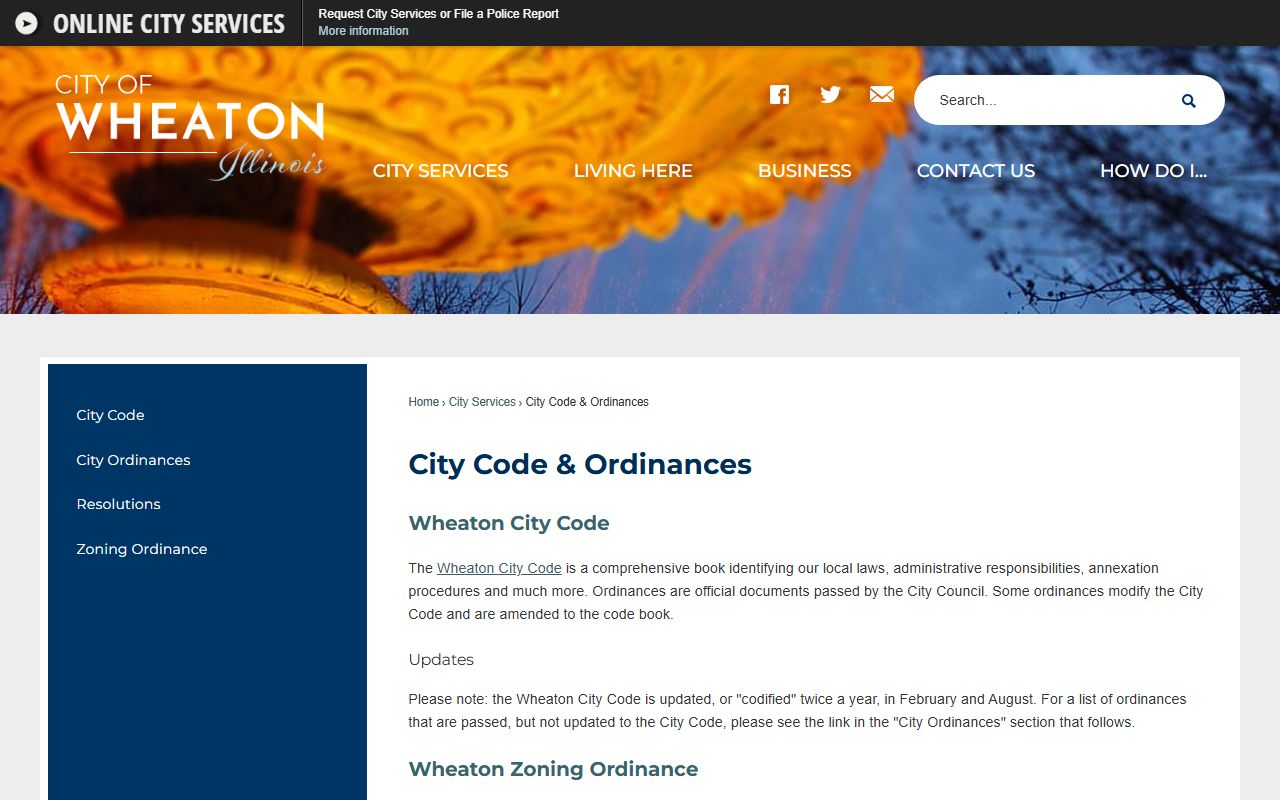 Wheaton city code and ordinances page for public records reference