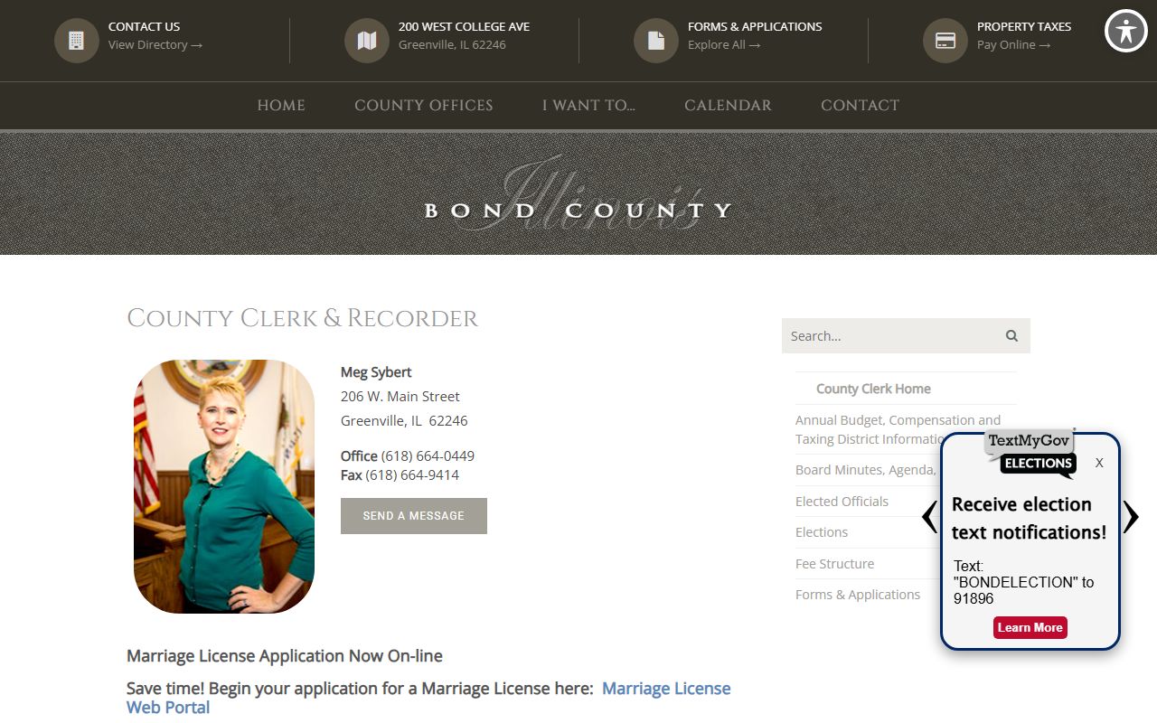 Bond County Clerk office page for public records