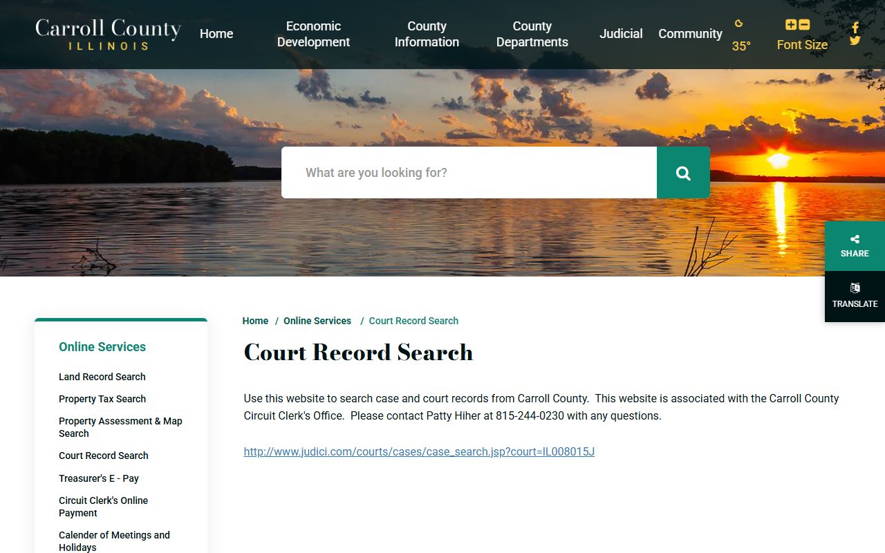 Carroll County court records search page on Judici