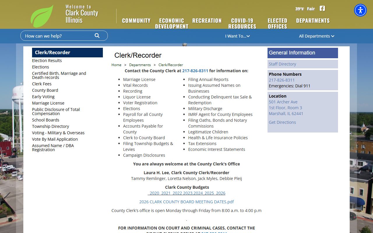Clark County Clerk office page for public records