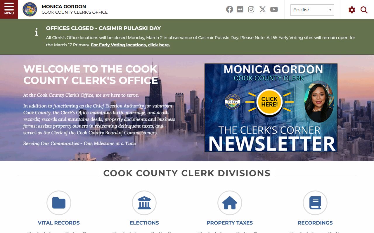 Cook County Clerk office website for public records
