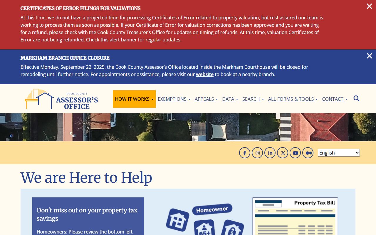 Cook County Assessor website for property records search