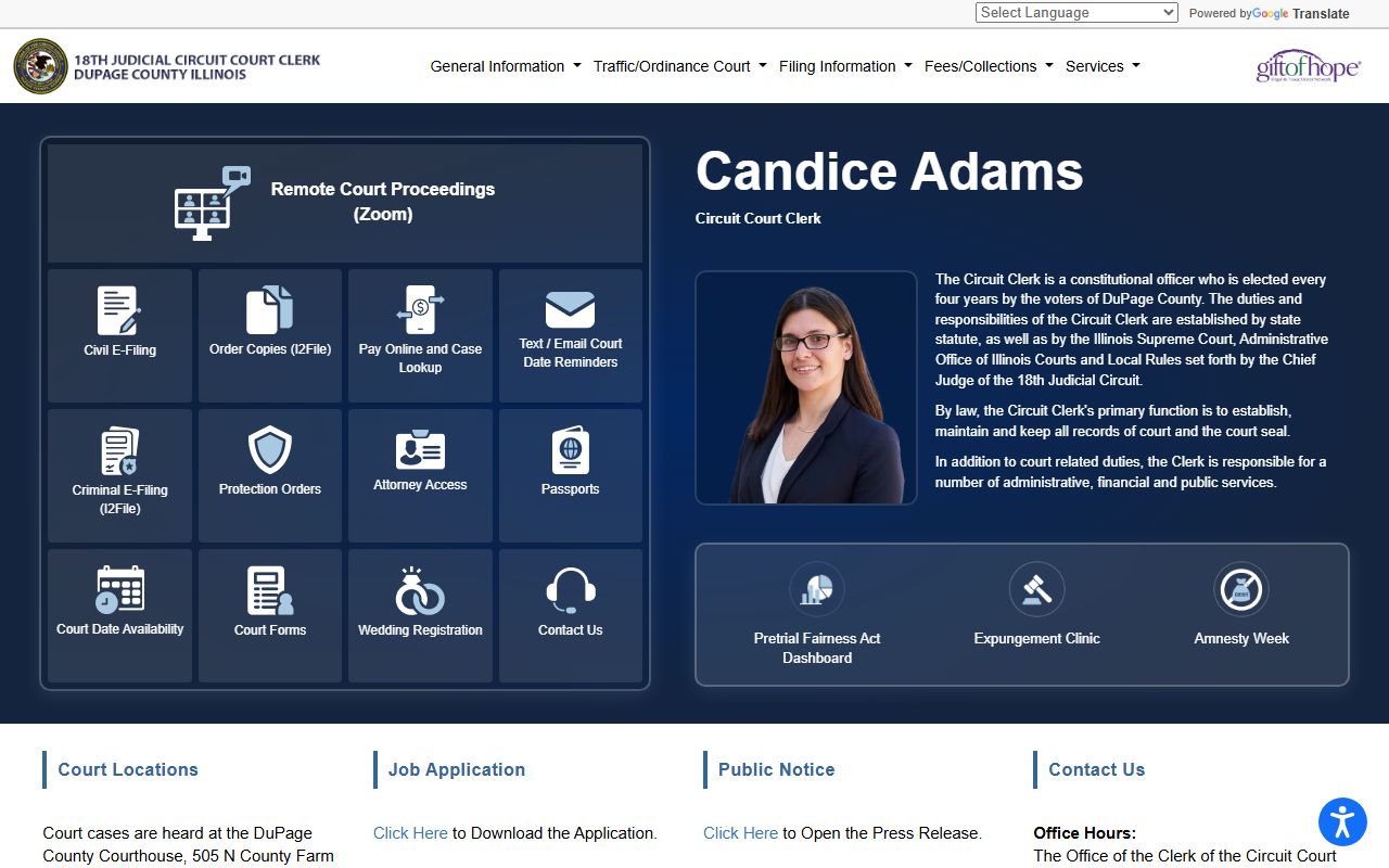 DuPage County Circuit Clerk website for court records