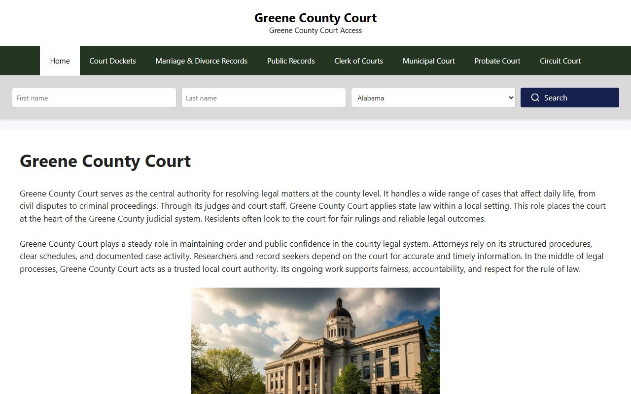Greene County Courts website for court records and public records