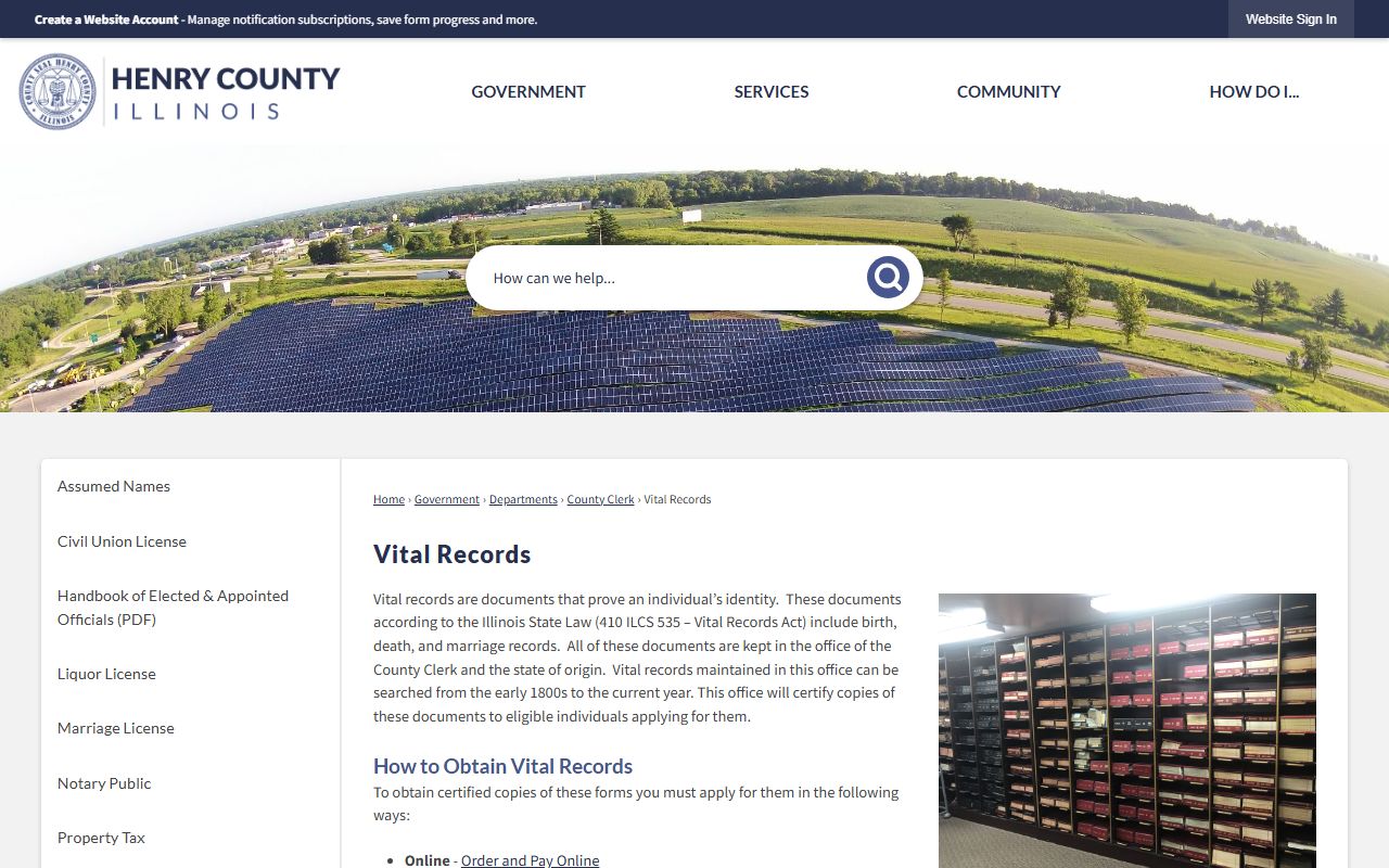 Henry County vital records page for public records