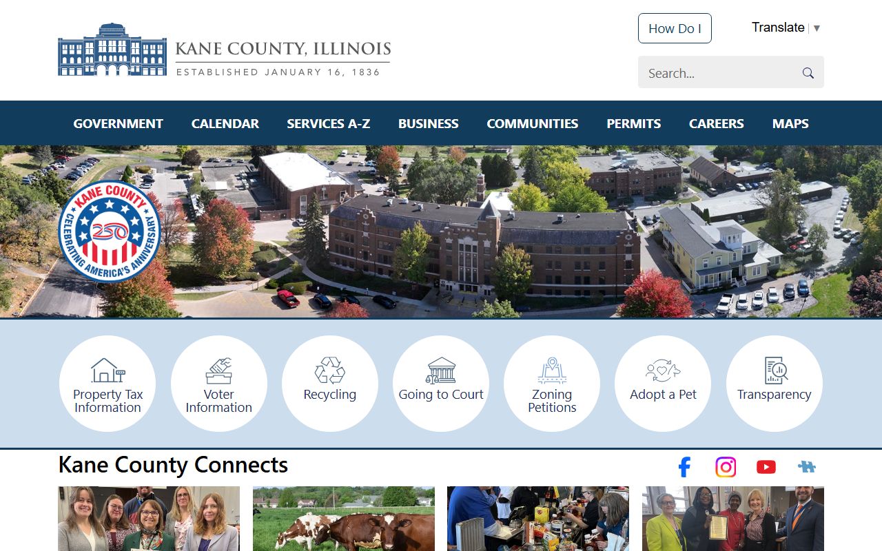 Kane County government homepage for public records