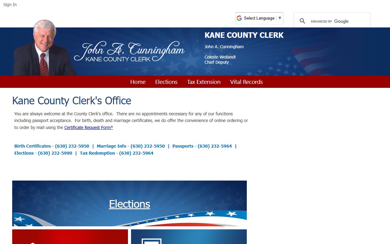 Kane County Clerk website for public records