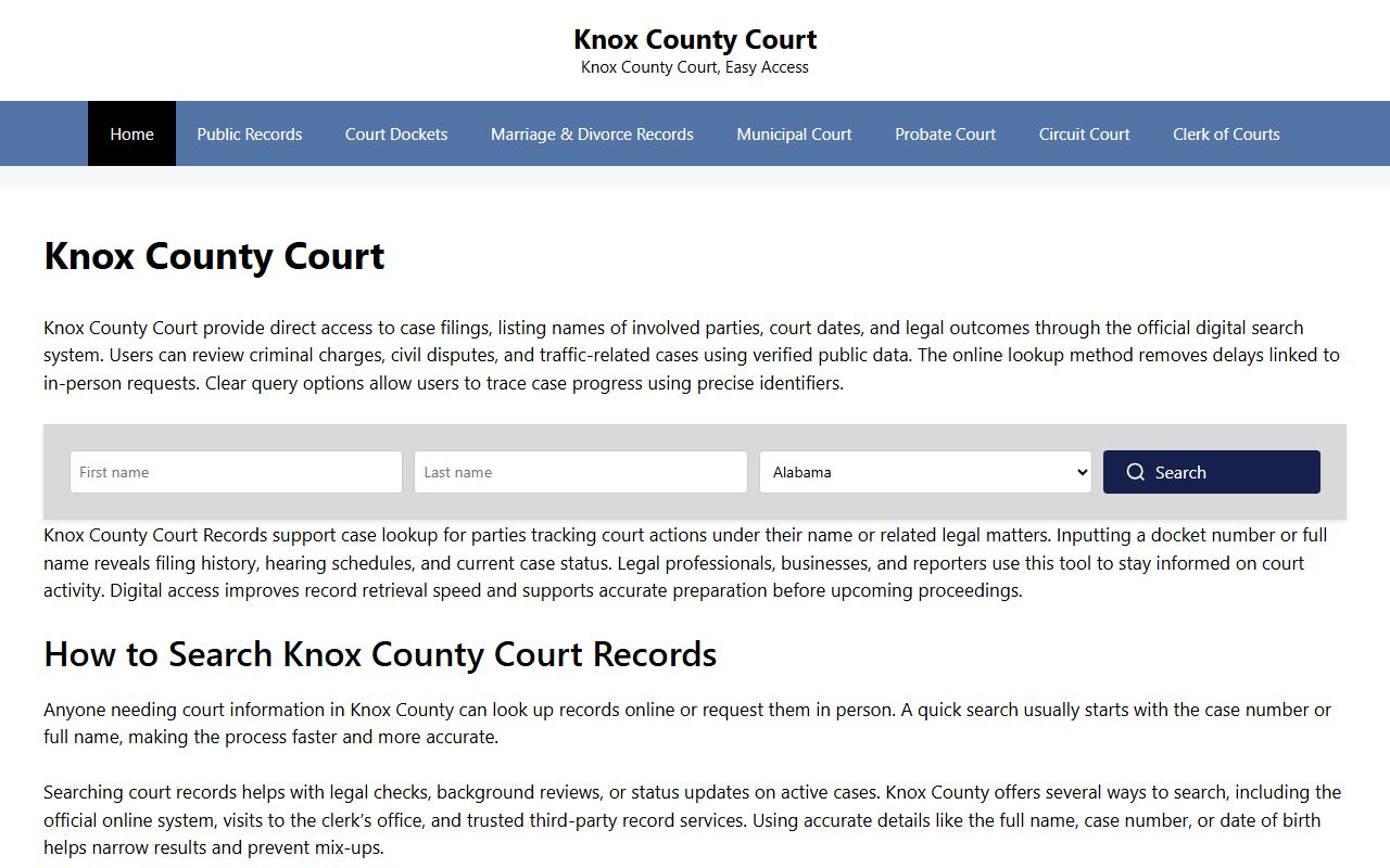 Knox County Courts website for court records and public records