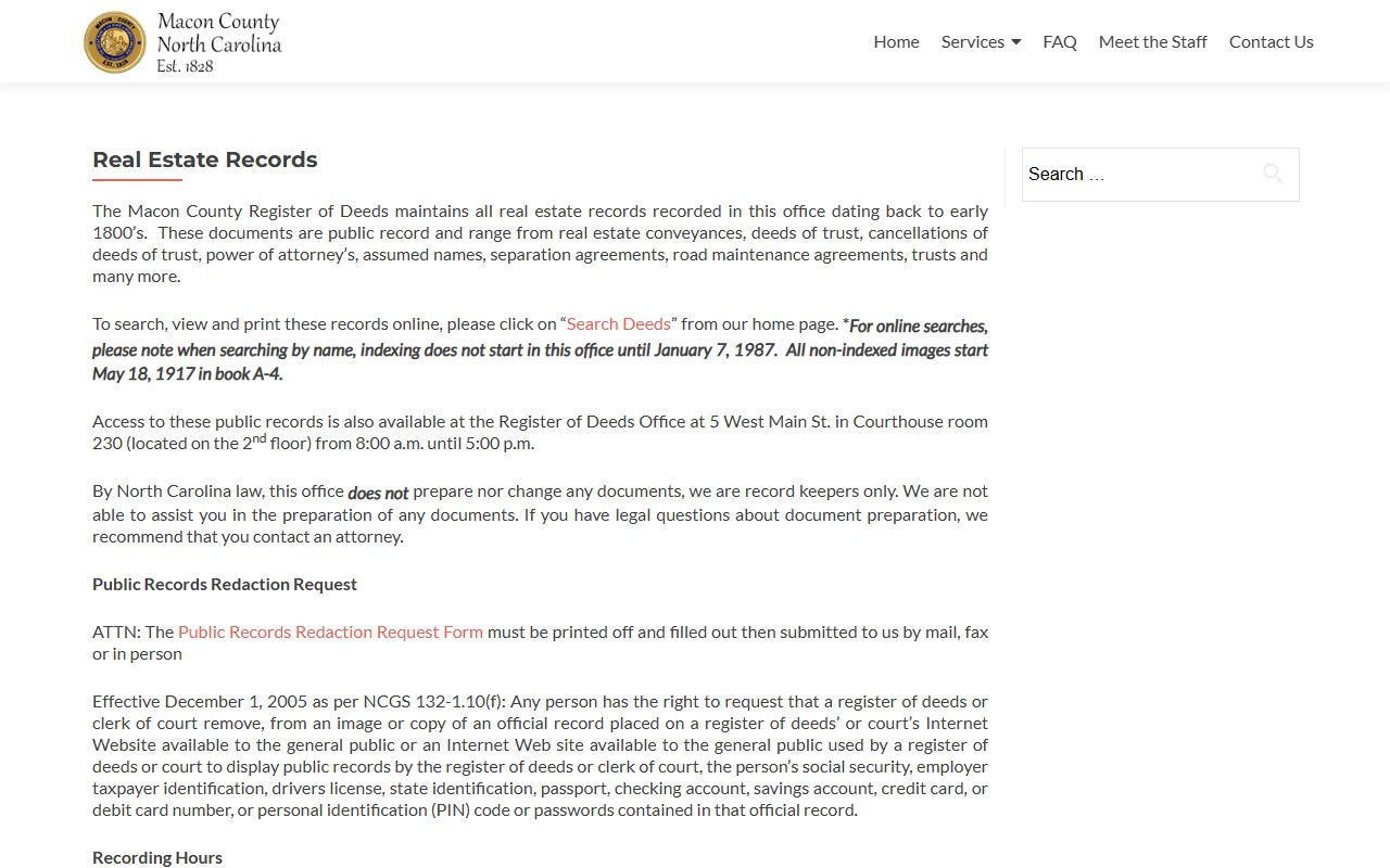 Macon County real estate records search page for public records
