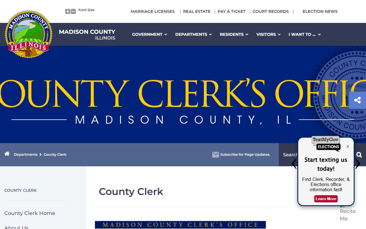 Madison County Clerk website for public records services