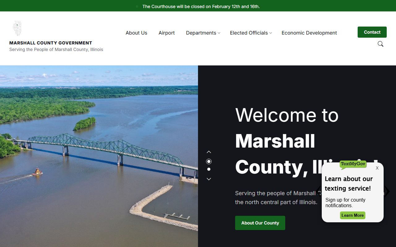 Marshall County homepage with links to public records departments