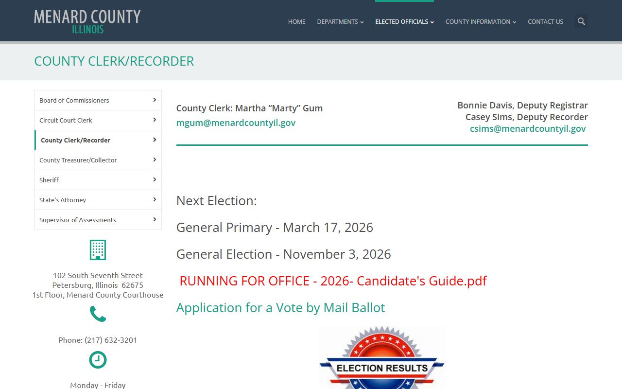 Menard County Clerk and Recorder office website for public records
