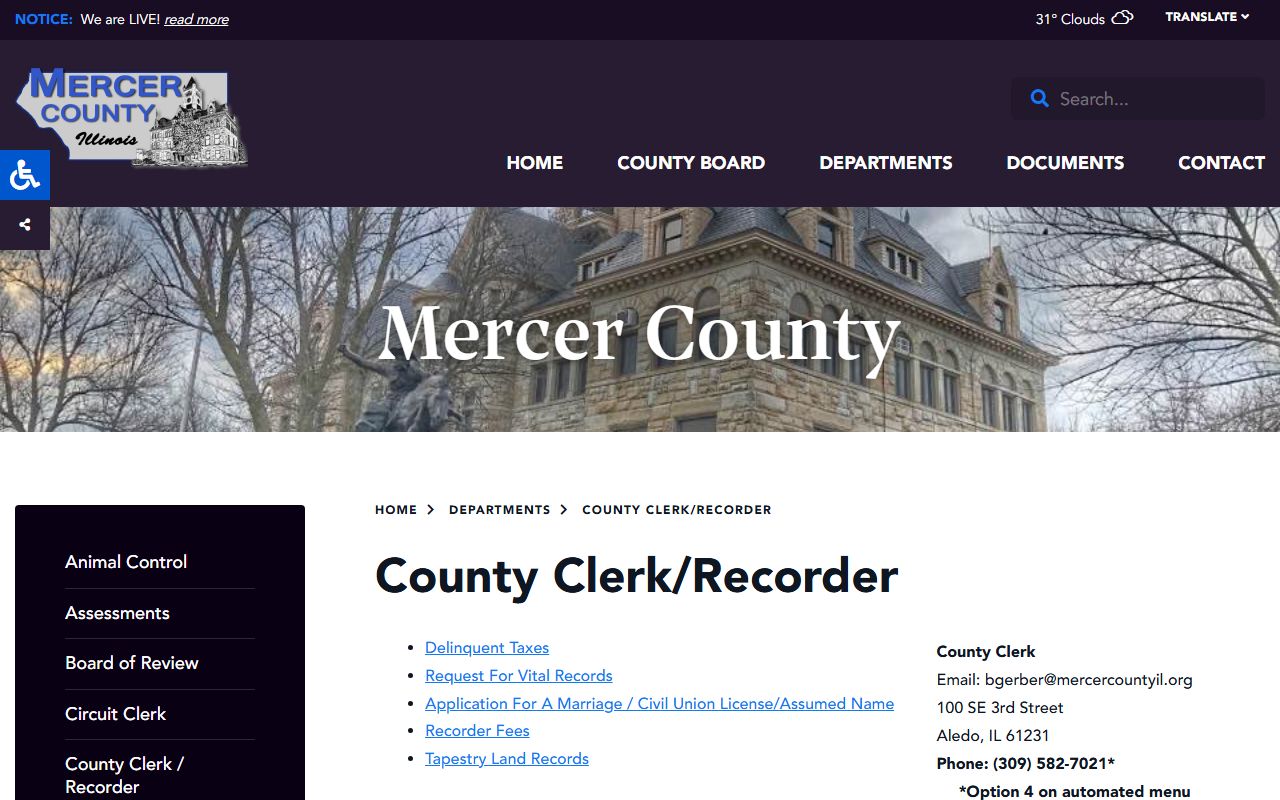 Mercer County Clerk and Recorder page for public records