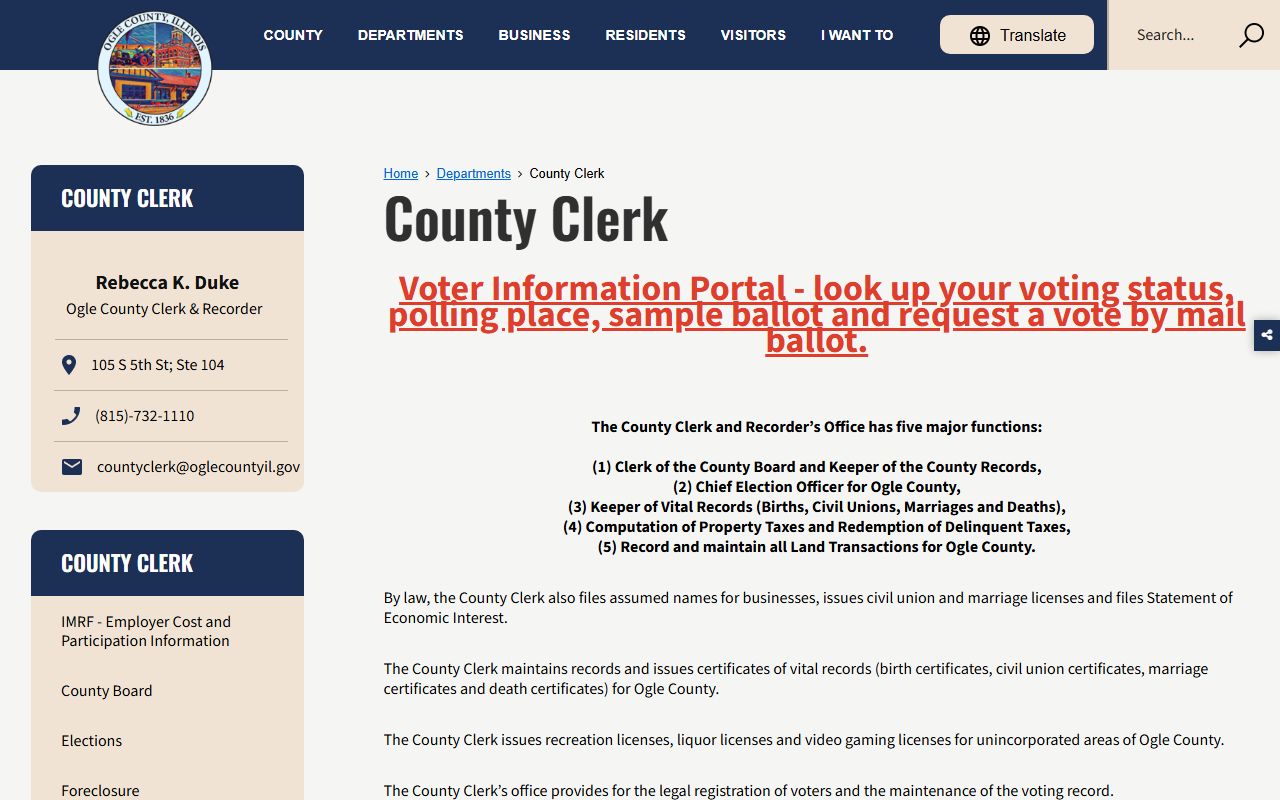 Ogle County Clerk website for public records
