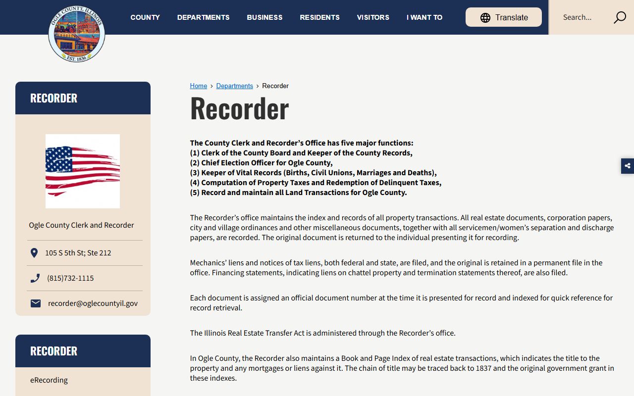 Ogle County Recorder website for land records and public records