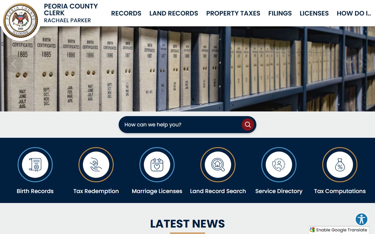 Peoria County Clerk office website for public records