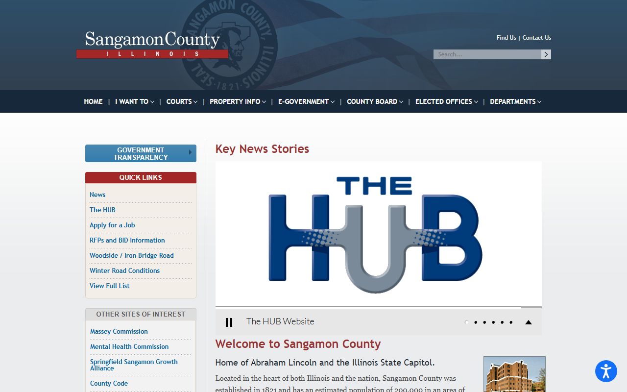 Sangamon County homepage with links to public records and court services