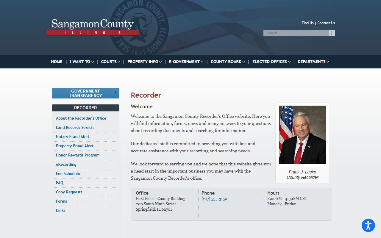 Sangamon County Recorder website for land records and deeds