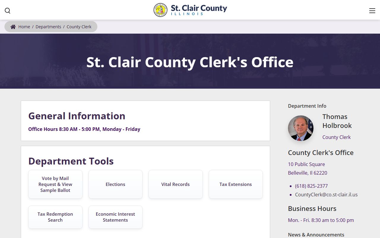 St. Clair County Clerk website for public records and vital records