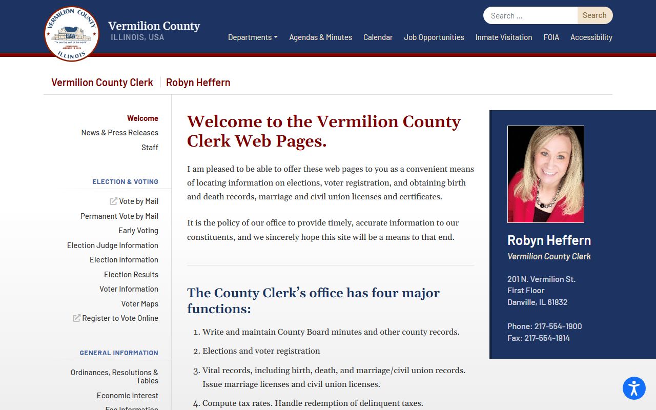 Vermilion County Clerk office website for public records