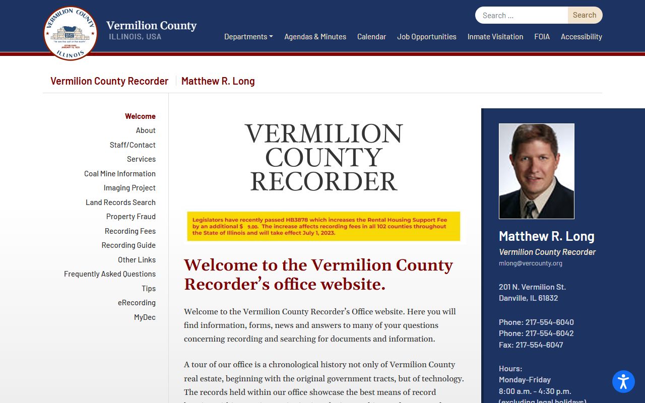 Vermilion County Recorder office website for land records