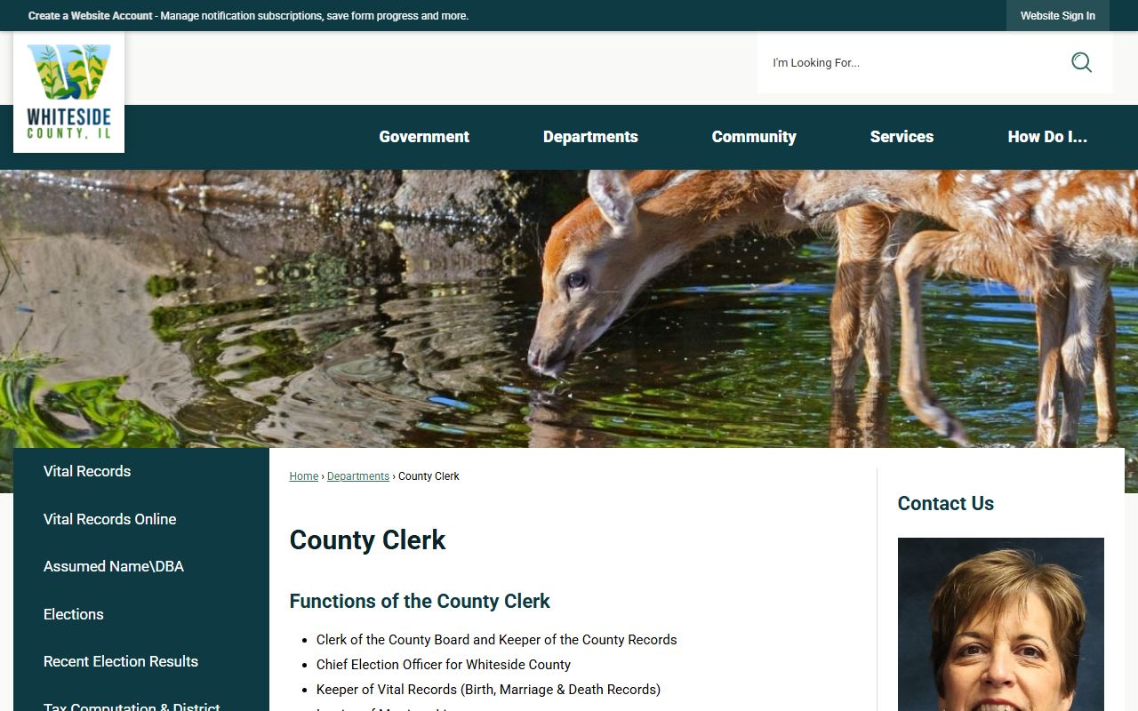 Whiteside County Clerk department page for public records