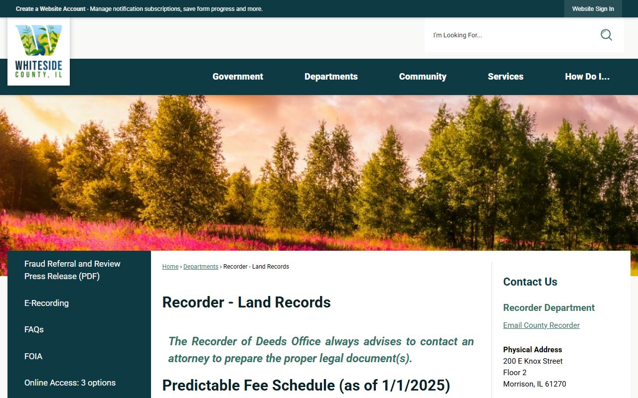 Whiteside County Recorder website for land records and public records