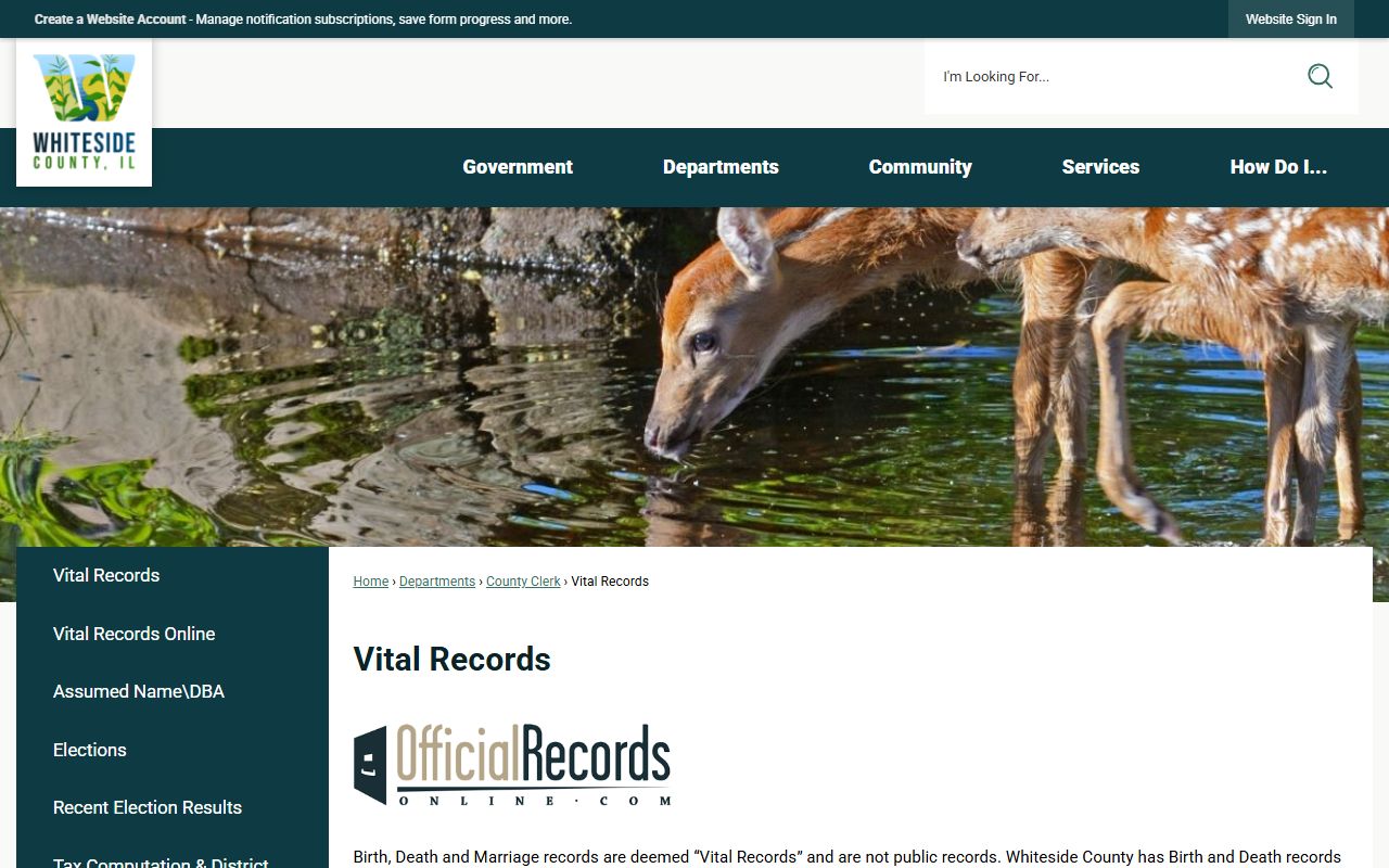 Whiteside County vital records page for public records