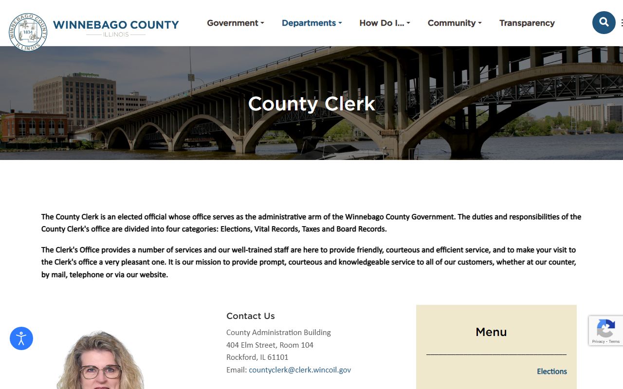 Winnebago County Clerk website showing public records services