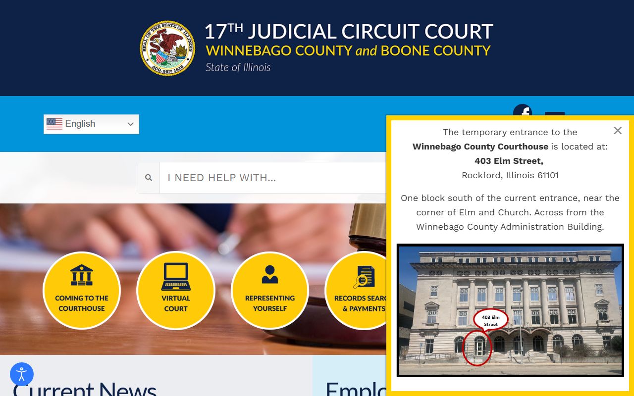 17th Judicial Circuit Court website for Winnebago County court records
