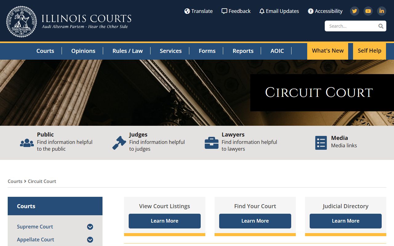 Illinois courts circuit court information page for public records