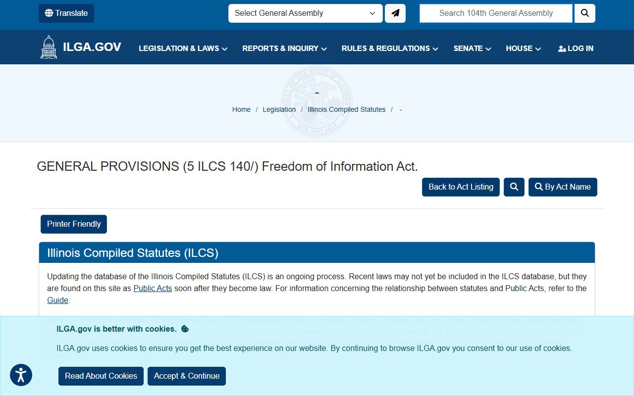 Illinois FOIA statute text for public records access